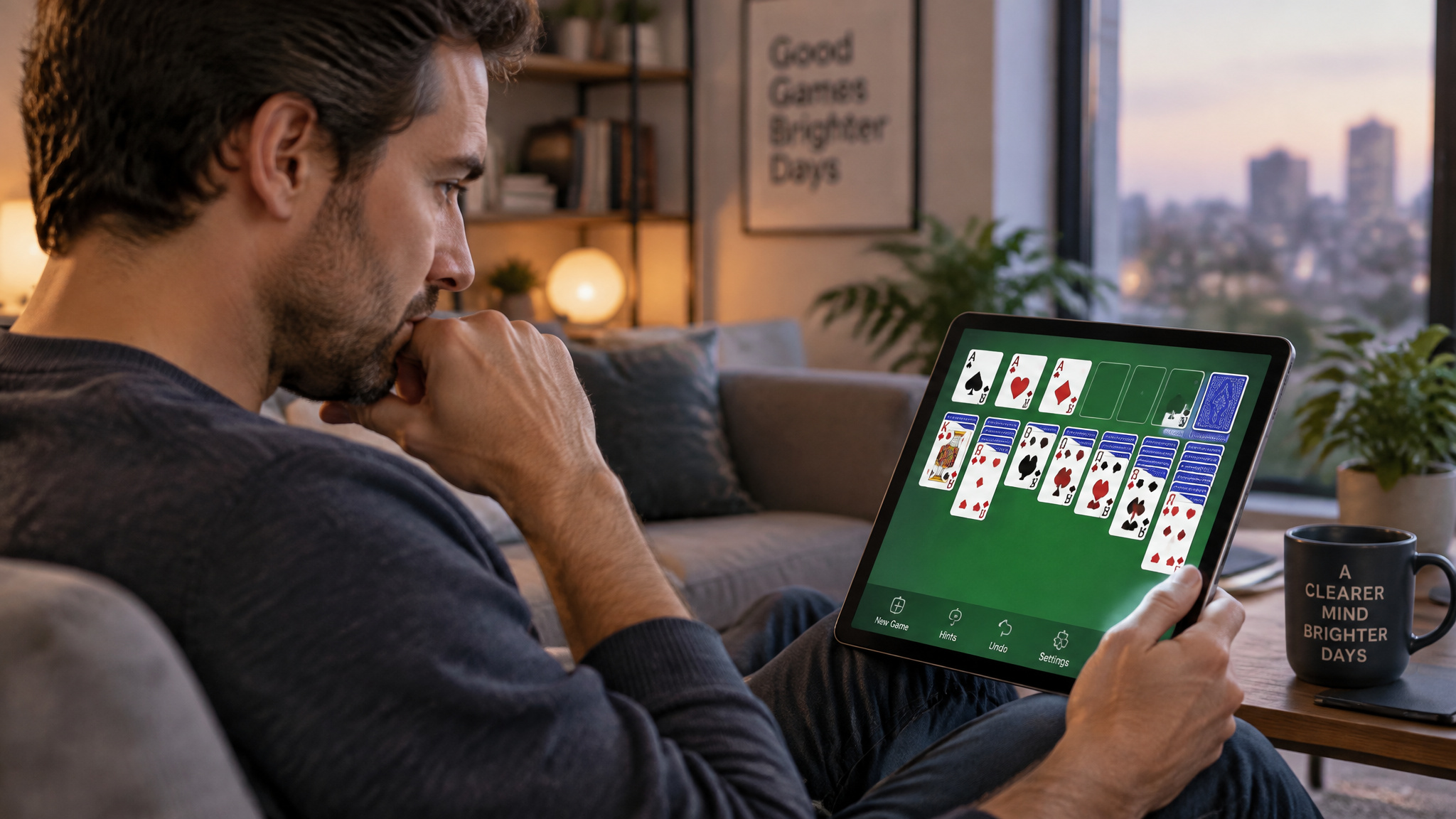 Benefits of Playing Solitaire: A Disciplined Mental Workout 2 Man playing solitaire to sharpen his mind and focus.