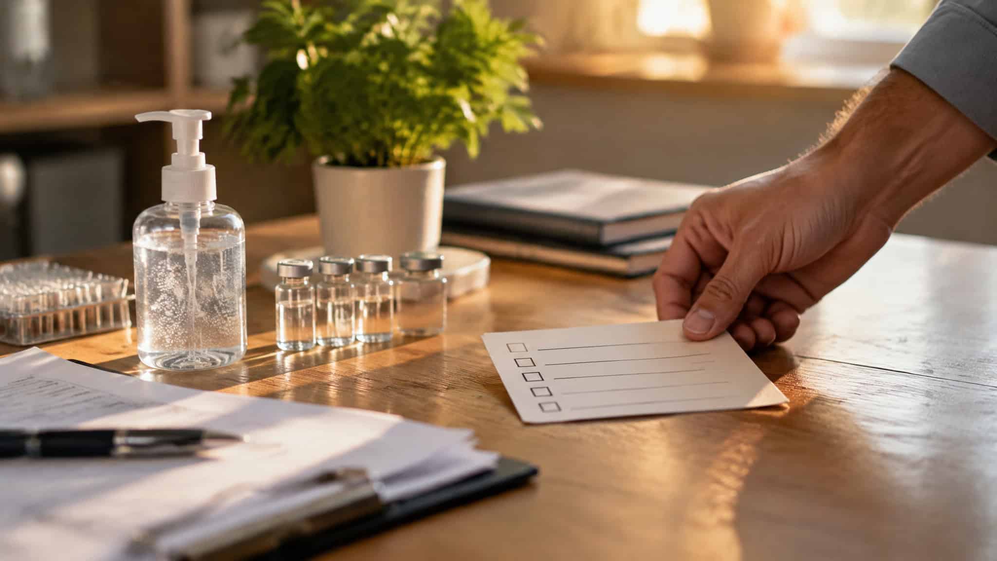 Should Men Take TRT? What the TRAVERSE Trial Actually Settled — and What It Didn't 3 Close-up of a person's hand handing over a card on a wooden desk with office supplies and a plant in the background.