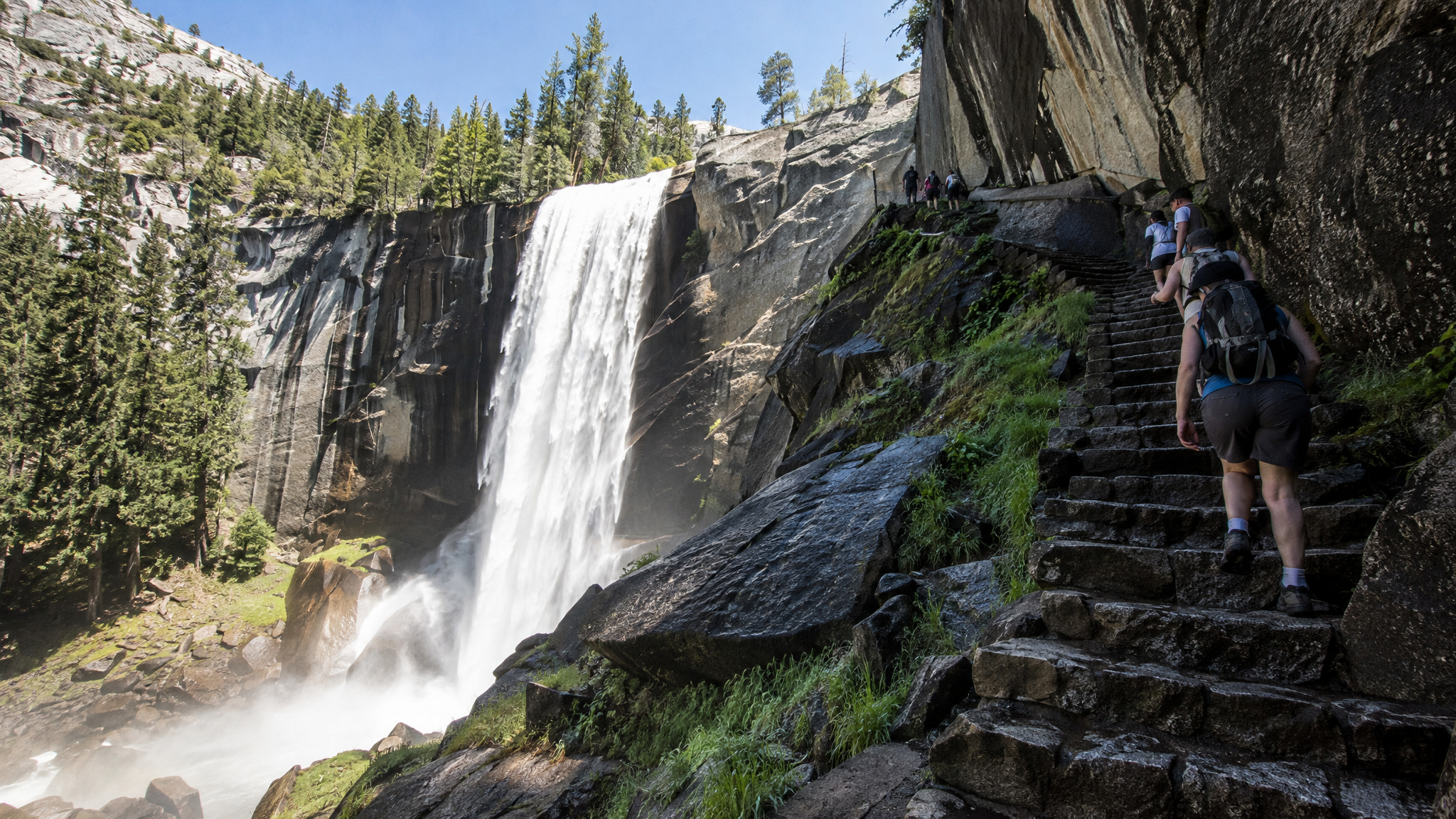 Great Outdoor Adventures for Men: 12 Trips With Real Numbers, From Volcano Dayhikes to 2,700-Mile Routes 2 Yosemite Mist Trail dayhike passing Vernal Fall toward the Upper Yosemite Falls catwalk